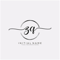 ZQ Initial handwriting logo with circle template vector.