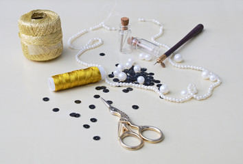 Equipment and supplies for bead embroidery or tambour embroidery