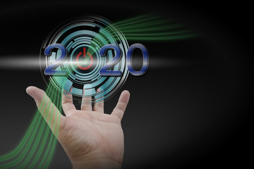 Creative ideas new initiatives with hands touch digital bottons,happy new year 2020, business people with starting