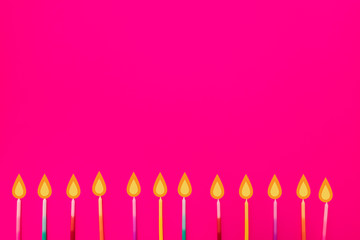 Birthday candles, hot pink, flat lay illustration, invitation poster size, twelfth birthday