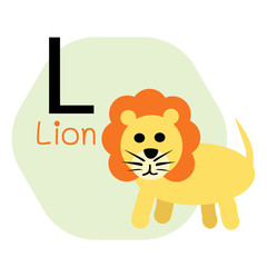 L for Lion alphabet, Cute Simple flat cartoon style vector