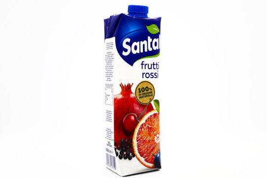 Italy – December 18, 2019: Santal Red Fruits Juice. Santal is an Italian brand of juices and nectars product by Parmalat of Lactalis Group