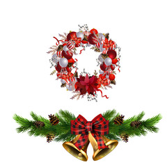 Christmas decorations with fir tree collection isolated