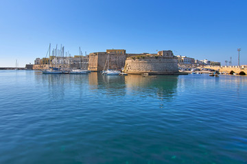 View At Il Rivellino Fortress And Gallipoli Castle Around Old Harbour Gallipoli Puglia Italy