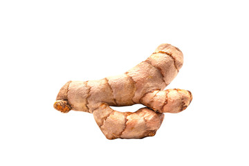 Close up Turmeric root with slices isolate on white background with clipping path.(Curcuma longa...
