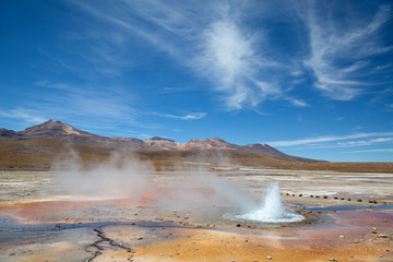 Campo de Geyser El Tatio, Atacama Chile, erupting geyser