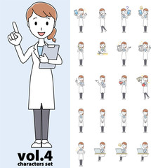 Set of various poses of female doctor wearing a white coat vol.4