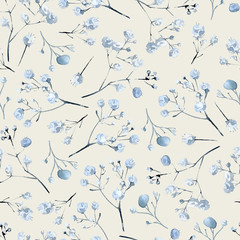 Fototapeta na wymiar Watercolor seamless pattern with black and blue plants