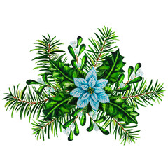 Christmas arrangement with white Poinsettia watercolor