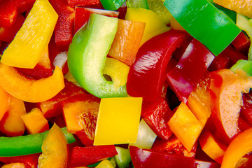 Sliced ​​colored bell peppers. Vitamin healthy food.