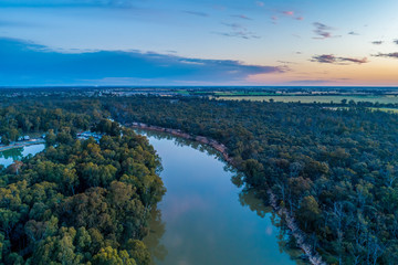 Murray River at dusk aerial view
