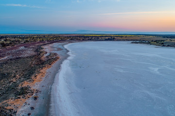 Fototapeta na wymiar Aerial view of salt lake at sunset in Australia