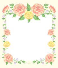 Floral frame template decoration, Beautiful rose flowers with leaves