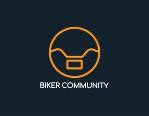 Unique and Simple Motorbike Club Logo with Modern Concept. Design in Mono Line with Yellow Circle Isolated On Dark Blue Background. Suitable for Biker Community. Vector Illustration.