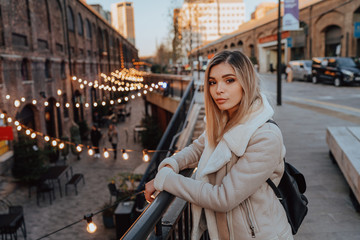 Obraz premium Portrait of Charming Young Blonde Girl, Fashion Street Style