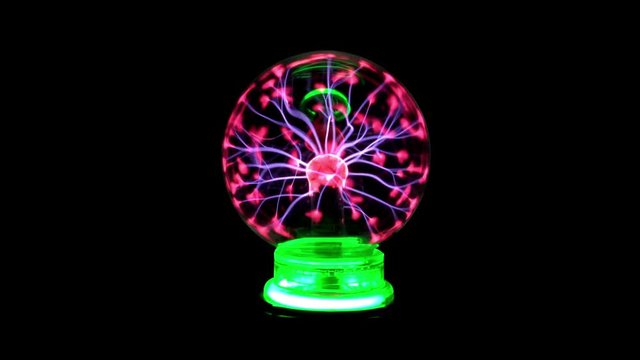 Electricity Radiating from Tesla Coil Plasma Ball Source, Black Background