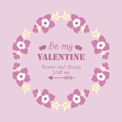 Beauty of pink floral frame, for invitation card decor happy valentine. Vector
