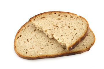 two pieces of bread on white background
