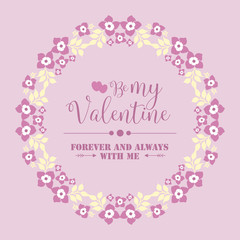 Elegant card happy valentine, with pink and white floral frame unique. Vector