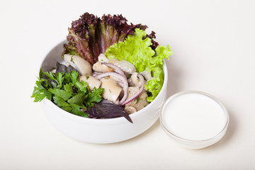 Milk mushrooms with salad