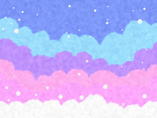 Rainbow colorful cloud, pink-purple-blue pastel cloudy with snowing winter background design by Fur Feather brush. Texture or paper element scrapbook. Pattern abstract 5 colors fashion modern concept.