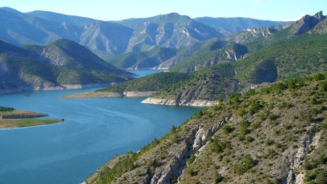 Nature of clean Vardar River in tranquil idyllic scene, Macedonia