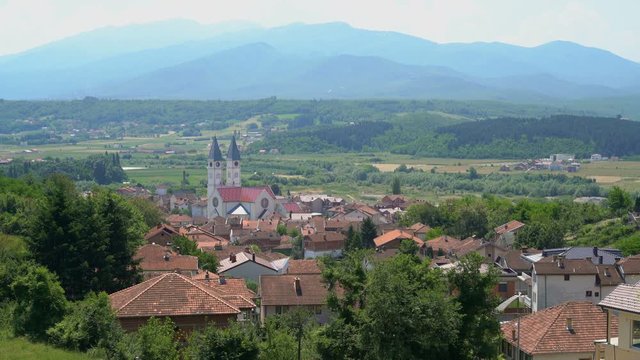 Prizren City Aerial cityscape and church tower of Kosovo, Macedonia