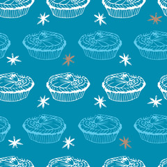 Vector blue fruit tart pastry seamless background repeat pattern. Perfect for fabric, scrapbooking and wallpaper projects.