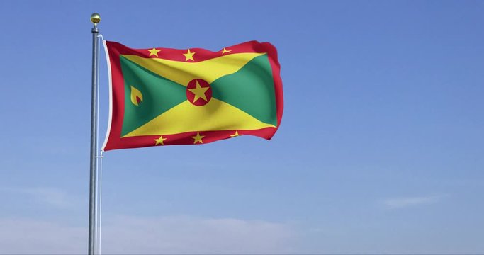 Grenada flag flying in blue sky