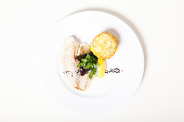Steamed white fish with  baked pudding