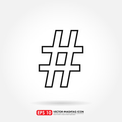 Hashtag sign outline, vector icon
