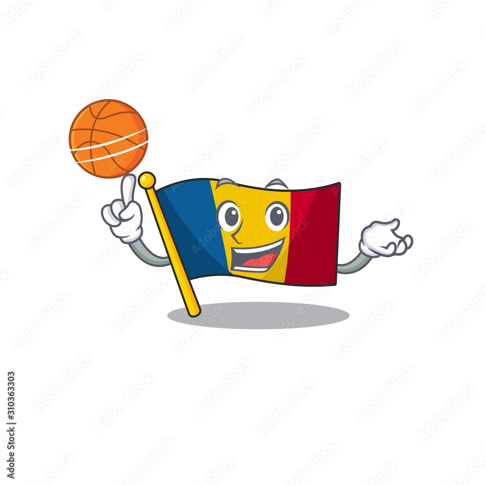 Sticker An icon of flag chad Scroll cartoon character playing basketball