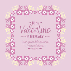 Template for card design happy valentine, with pink and white floral frame. Vector