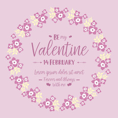 Decoration of invitation card happy valentine, with pink and white wreath frame. Vector