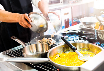 Chef preparing food in the kitchen, chef cooking, closeup