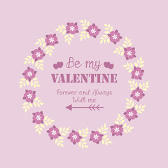 Card decoration happy valentine, with pink floral frame and leaf white of elegant. Vector