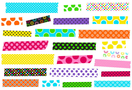 Collection of polka dot washi tape strips. Masking or adhesive tape strips, stickers or labels. Semitransparent.