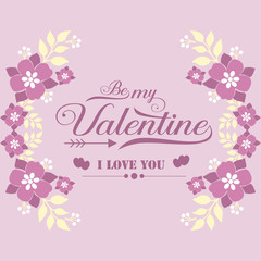 Card design happy valentine beautiful, with pink wreath frame and leaf white seamless. Vector
