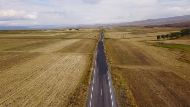 Flying on the lake side road Cildir Ardahan, Kars, Turkey