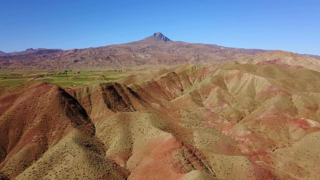 Flying on the colourful mountains and hills of Igdir, Turkey