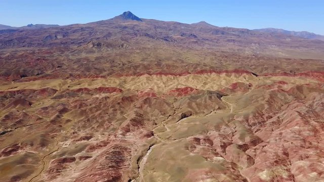 Flying on the colourful mountains and hills of Igdir, Turkey