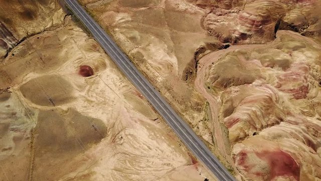 Long highway in the middle of the volcanic desert, Turkey