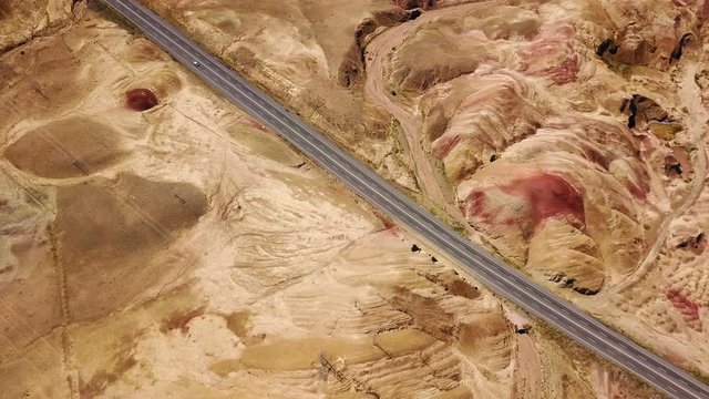 Long highway in the middle of the volcanic desert, Turkey
