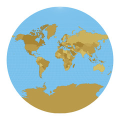 Fototapeta na wymiar World Map. Van der Grinten III projection. Map of the world with meridians on blue background. Vector illustration.