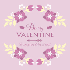 Unique greeting card happy valentine with ornate beautiful wreath frame. Vector