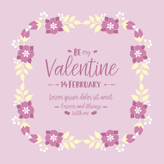 Unique greeting card happy valentine with ornate beautiful wreath frame. Vector