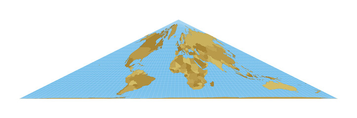 World Map. Collignon equal-area pseudocylindrical projection. Map of the world with meridians on blue background. Vector illustration.
