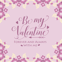 Design elegant card happy valentine, with cute pink floral frame. Vector