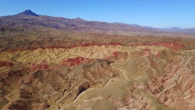 Flying on the colourful mountains and hills of Igdir, Turkey