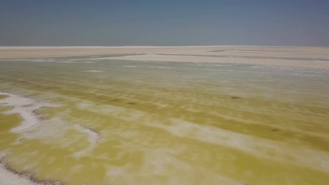Wide, white Urmia salt lake in Middle East, Iran